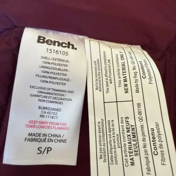 Bench Women's Burgundy Puffer Vest, Plum, like new, size Small - Picture 9 of 10